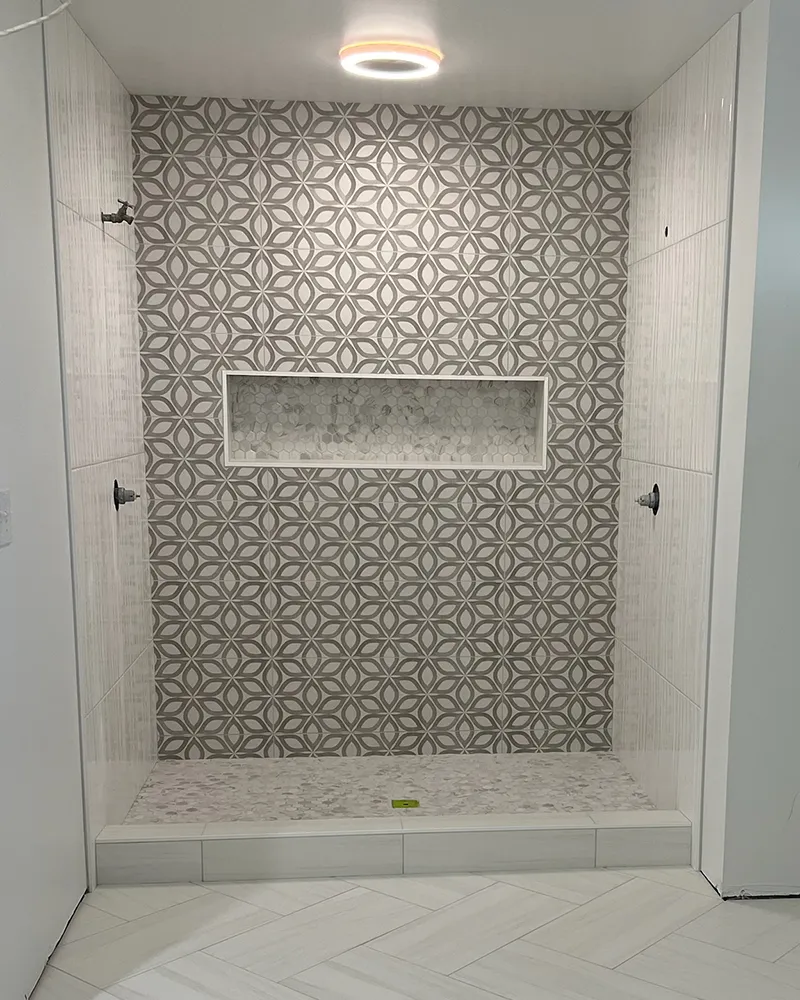 Statement-Tile-Shower Statement Tile Wall in Shower | Legend Flooring
